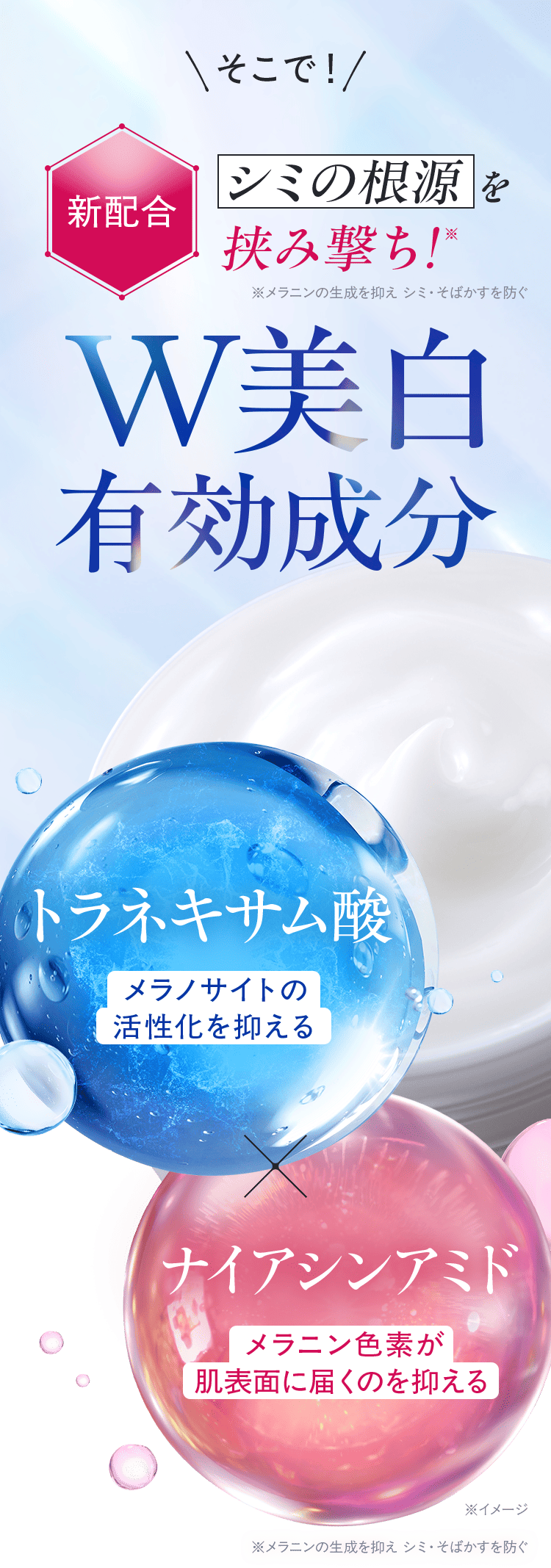 そこで!新配合シミの根源を挟み撃ち!W美白 有効成分