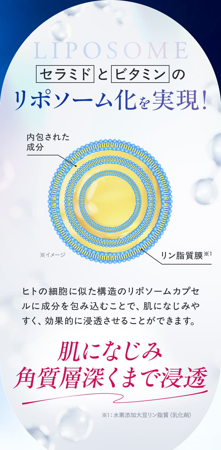 LIPOSOME リポソーム化を実現! 肌になじみ 角質層深くまで浸透